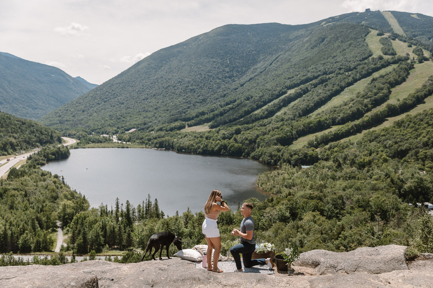 Beautiful engagement proposal at Artists Bluff in franconia Notch New Hampshire