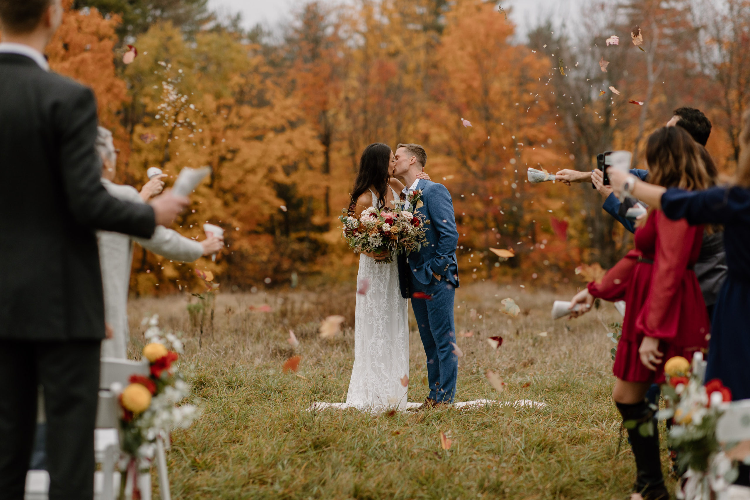 Intimate and sustainable fall backyard elopement in New Hampshire