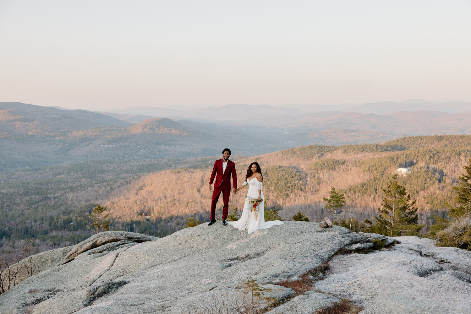 Intimate white mountain sunrise elopement in franconia notch
