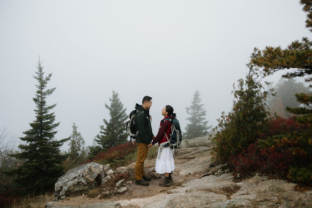 Acadia National park simple hiking engagement in the fall with Kelsey Converse Photography