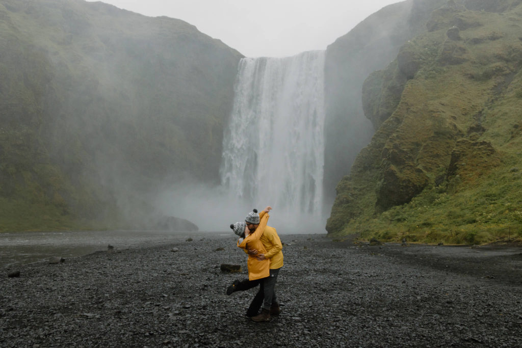 Iceland elopement photographer at Skogafoss waterfall