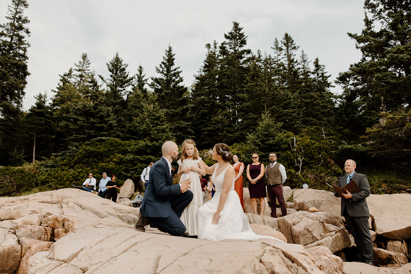 Intimate wedding ceremony with family in Acadia