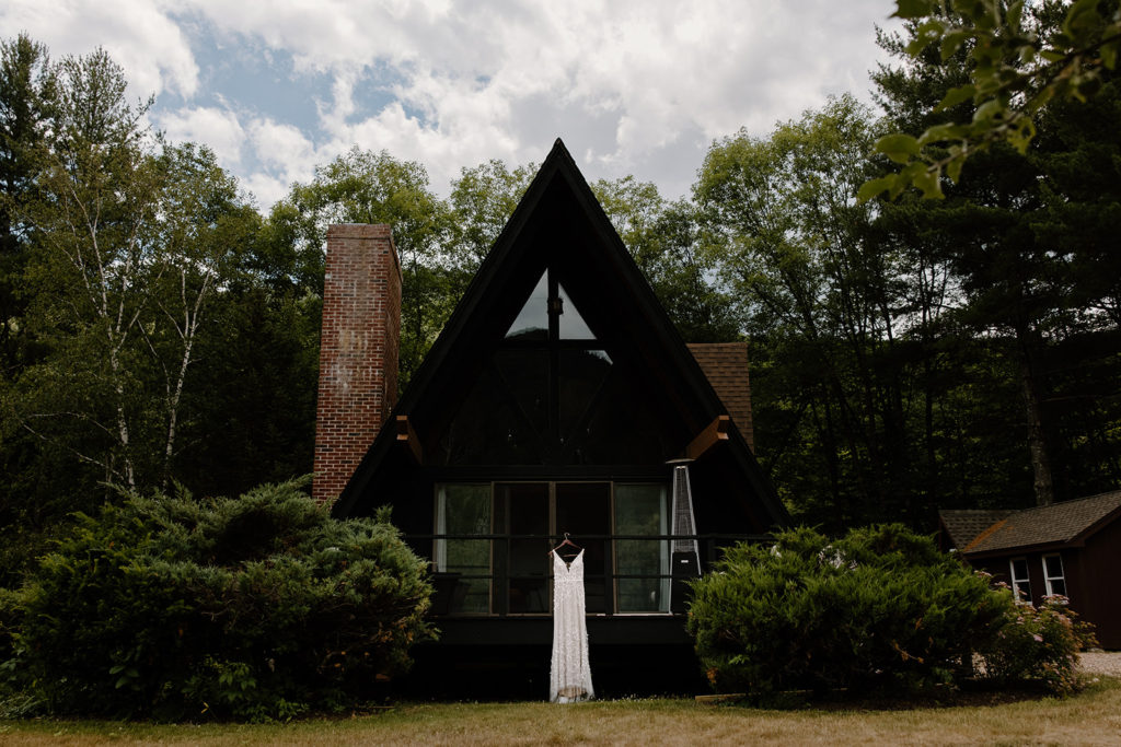 A-frame cabin in New Hampshire at adventure elopement.