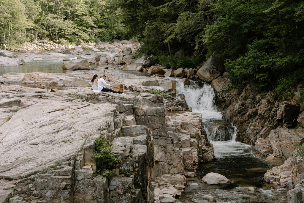 Waterfall adventure elopement picnic