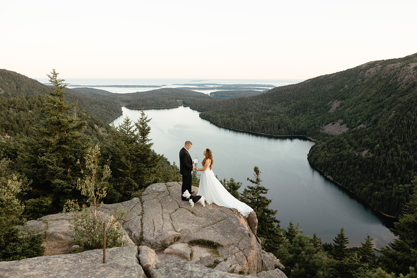 Bride and groom at Acadia elopement ceremony location