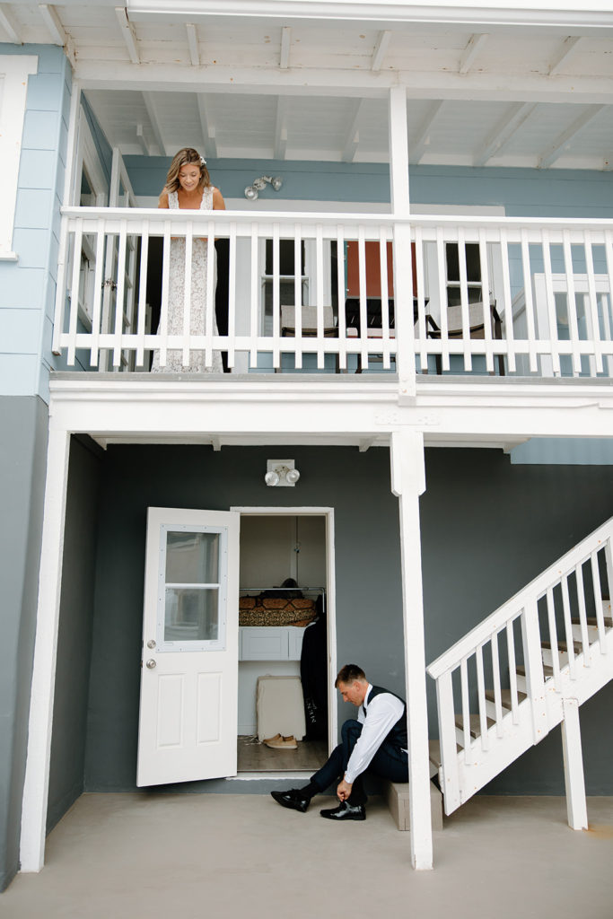 Bride and groom getting ready at Airbnb