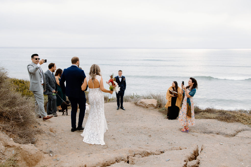 Elopement first look with guests