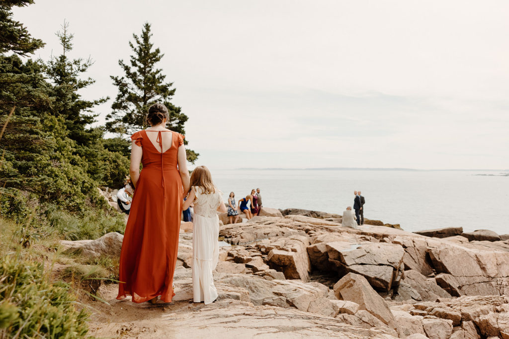 Elopement ceremony on the cliffs in Acadia with kids