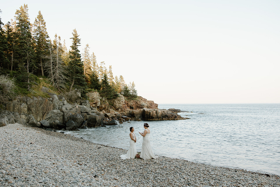 Acadia elopement ceremony with two brides