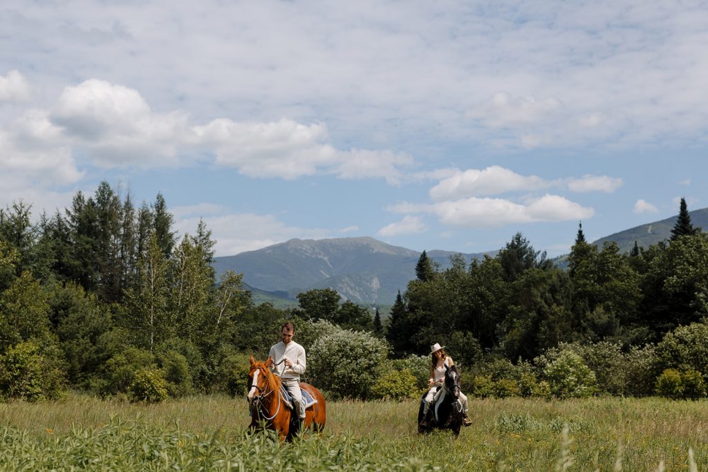 Horseback riding wedding photo
