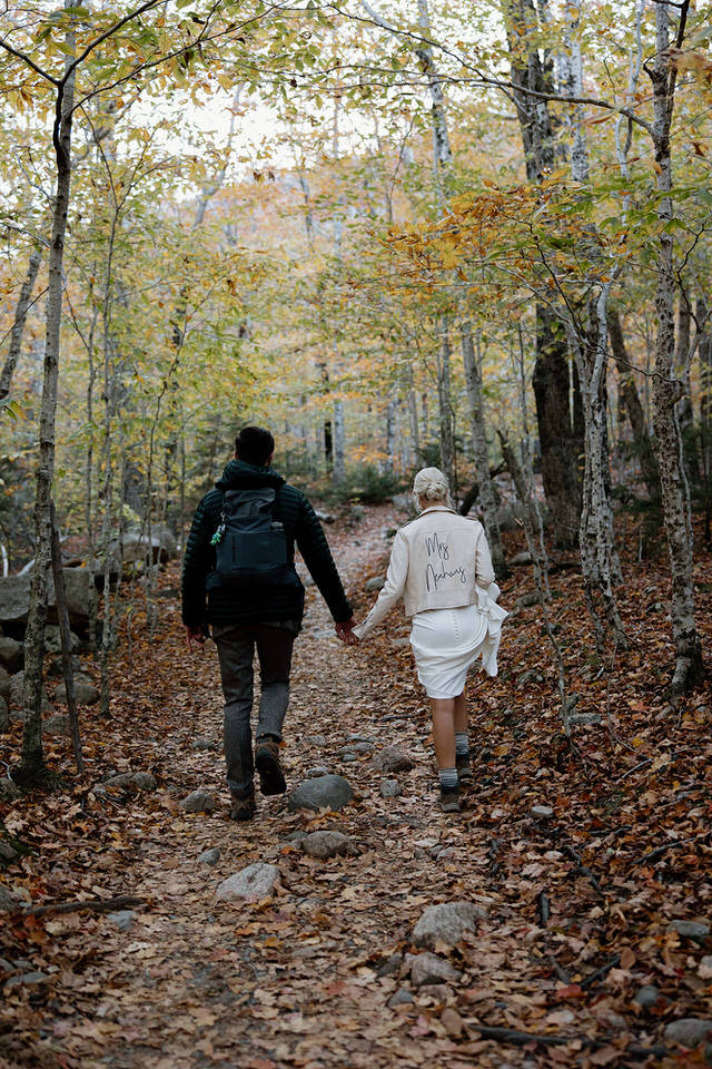 Hiking elopement in Acadia forest