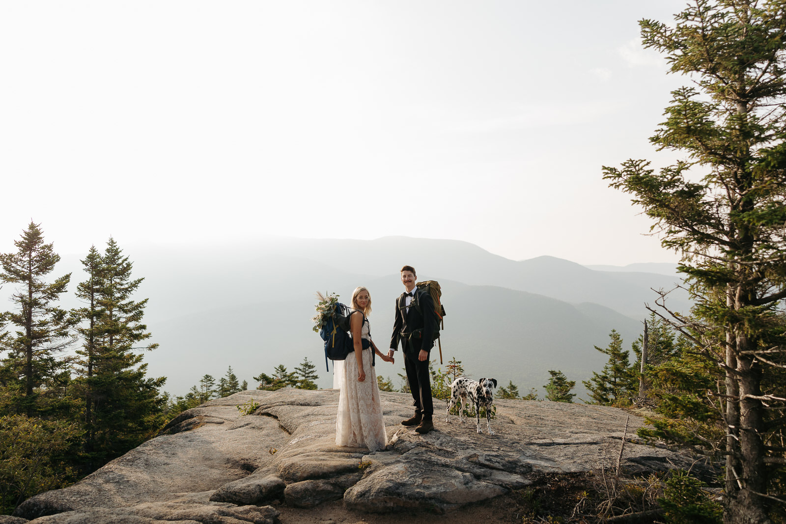 Sunrise elopement in the White Mountains. Eloping with your dog at sunrise in the White mountains.