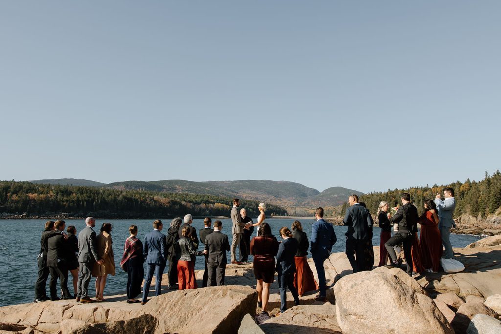 Acadia Elopement ceremony at Otter Cliff in the Fall