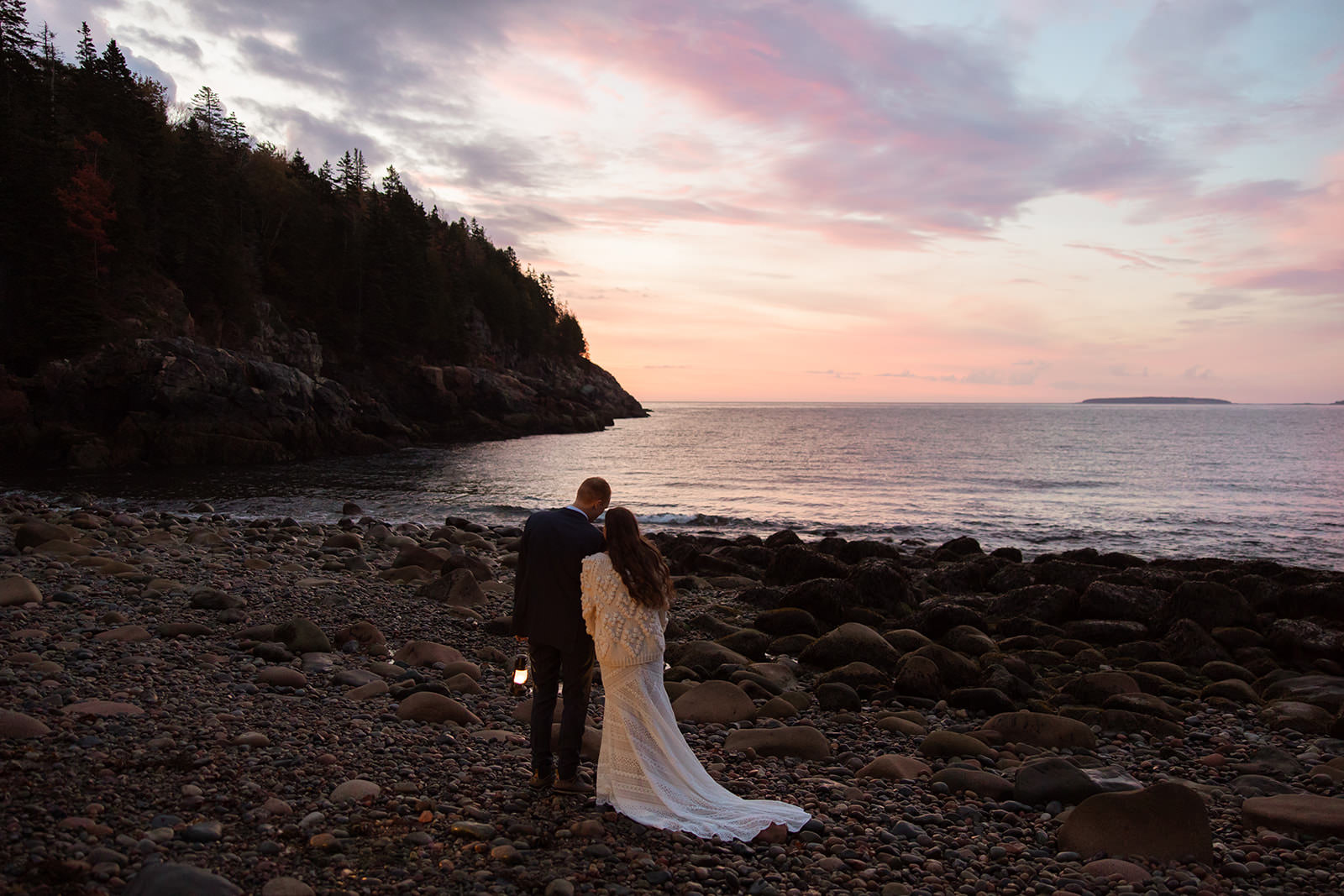 Acadia elopement photographer at an acadia national park sunrise on the ocean.