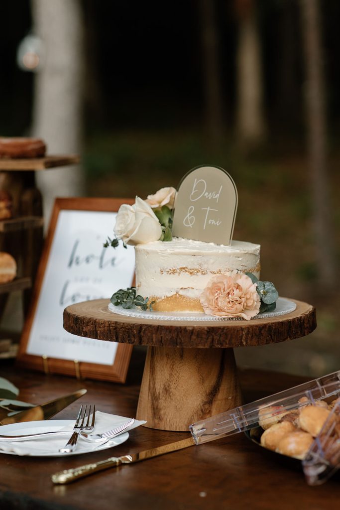 boho backyard wedding reception cake