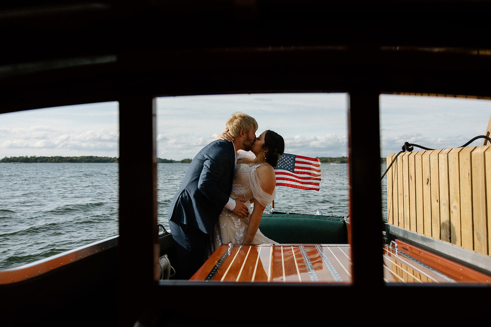 Lake region wedding in New Hampshire on a boat