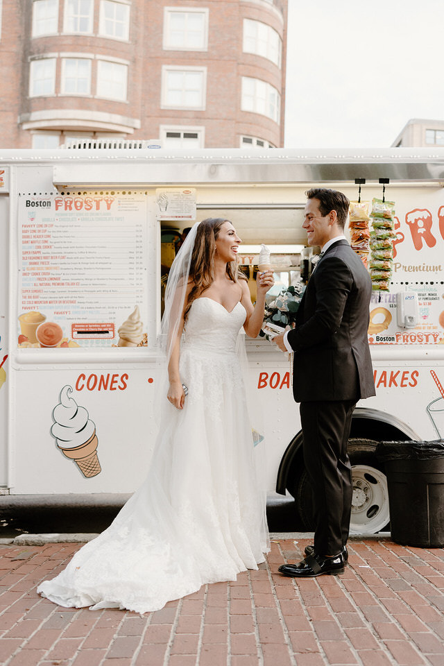 Elopement photo in Boston with ice cream