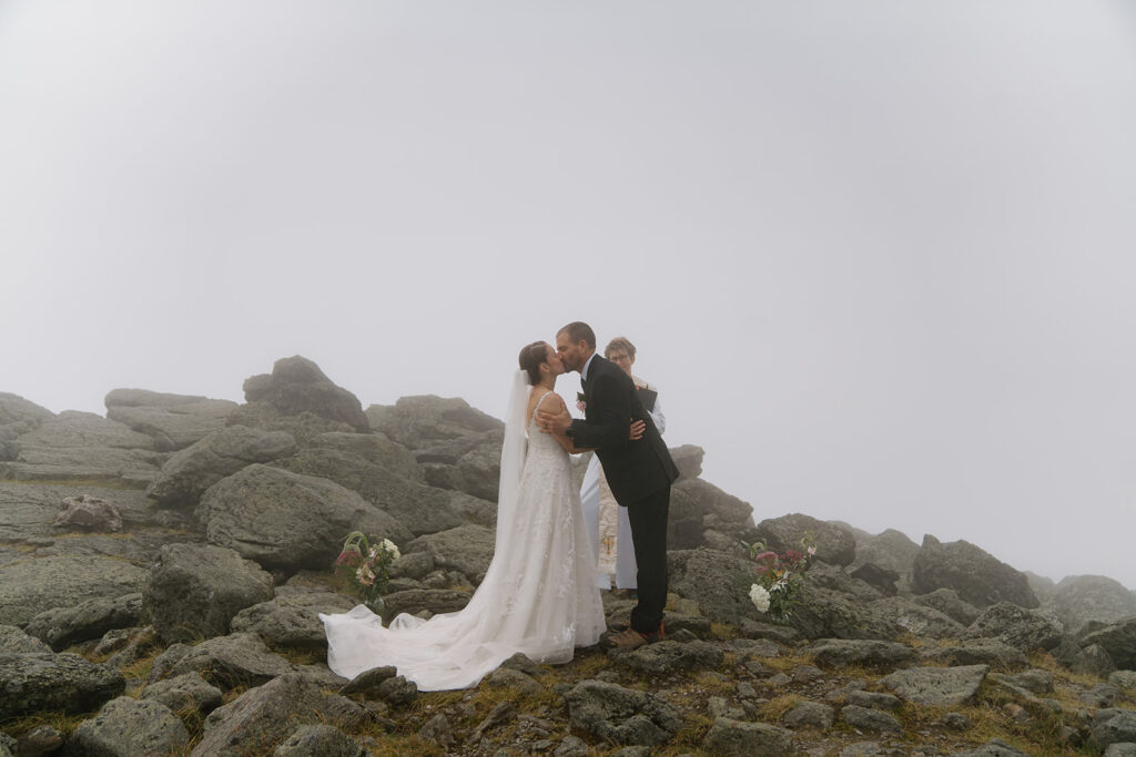Stunning Mount Washington Elopement in the summer on a foggy day