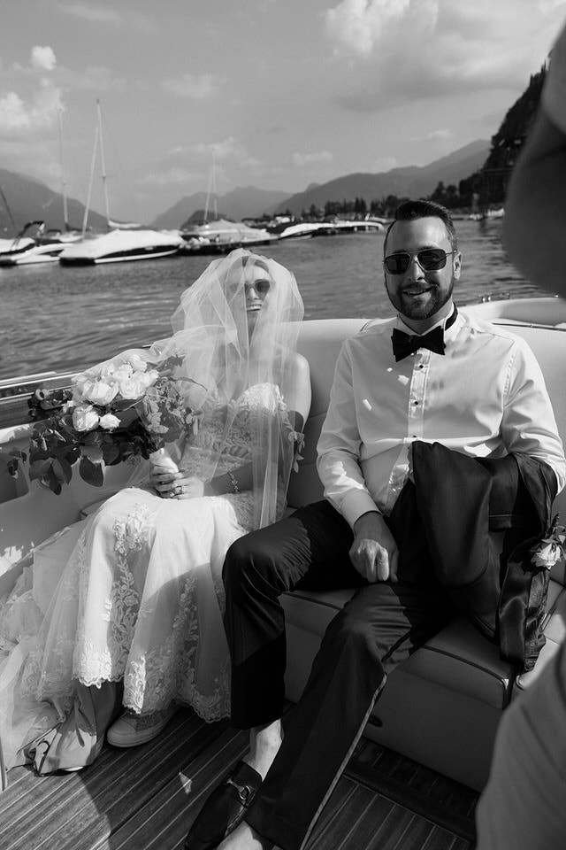 Elopement on a boat in Lake Como