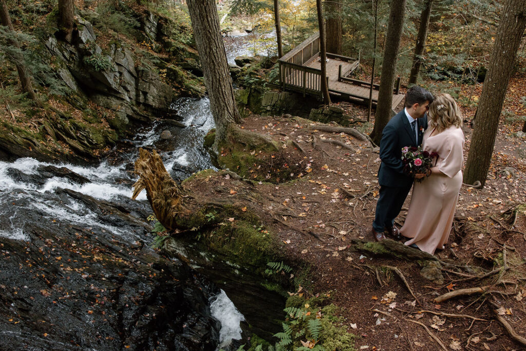 Killington vermont elopement in the fall at waterfall