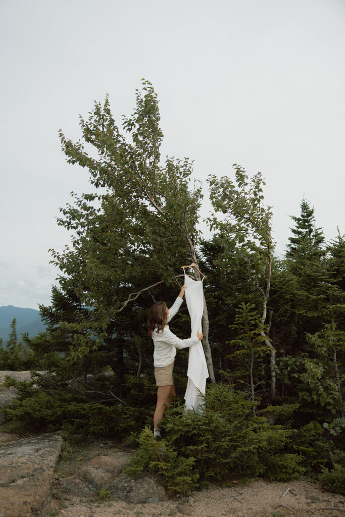 bride getting ready in mountain