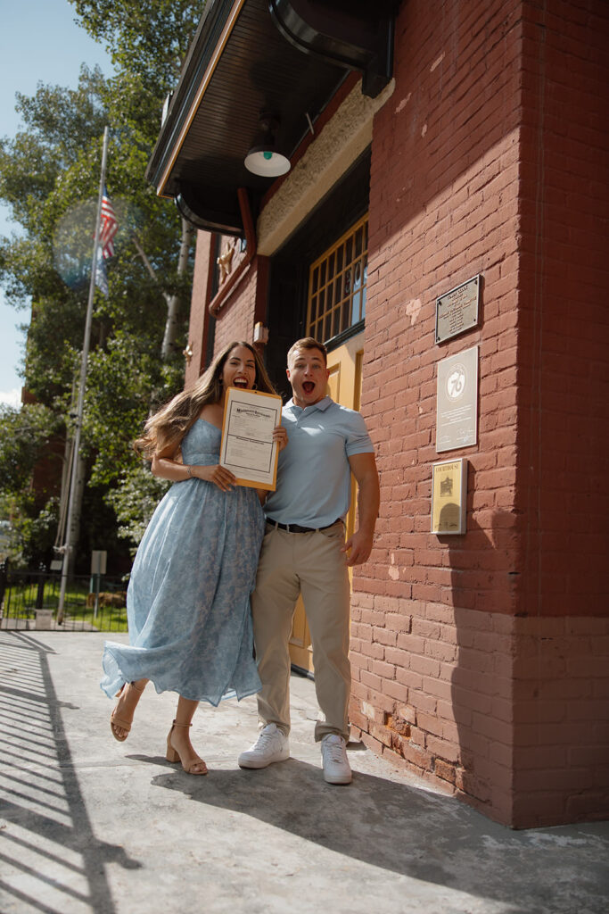 Downtown Telluride elopement in the San Juan Mountains, stopping at city hall and wandering downtown before elopement in the mountains.