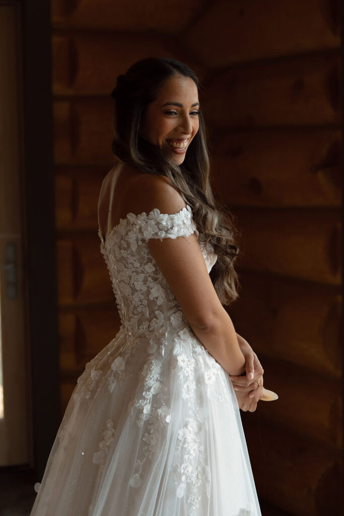 Downtown Telluride elopement in the San Juan Mountains, stopping at city hall and wandering downtown before elopement in the mountains. Bride getting ready at airbnb.